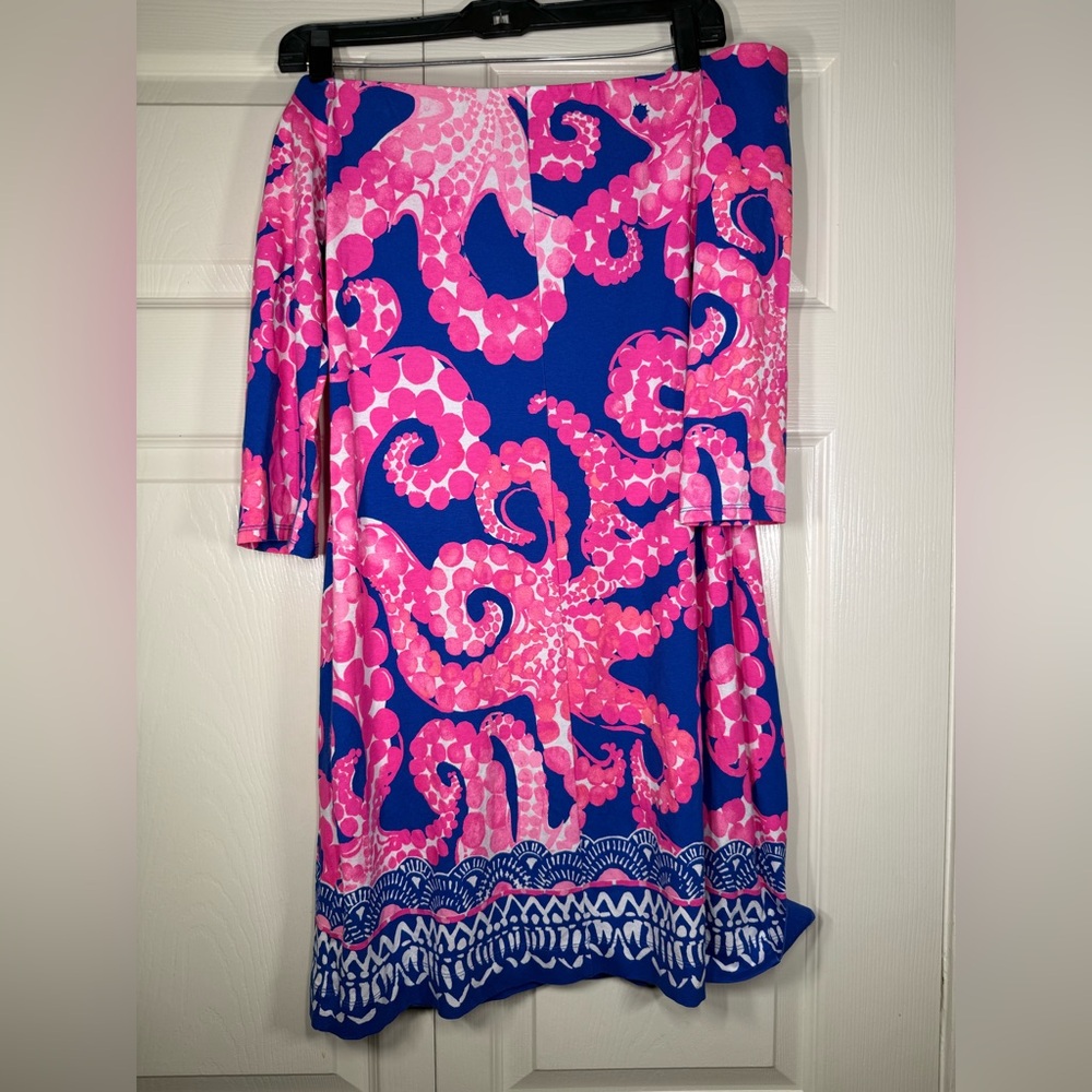 Lilly Pulitzer Laurana Ikat Blue Mocean Engineered Off Shoulder Jersey Dress